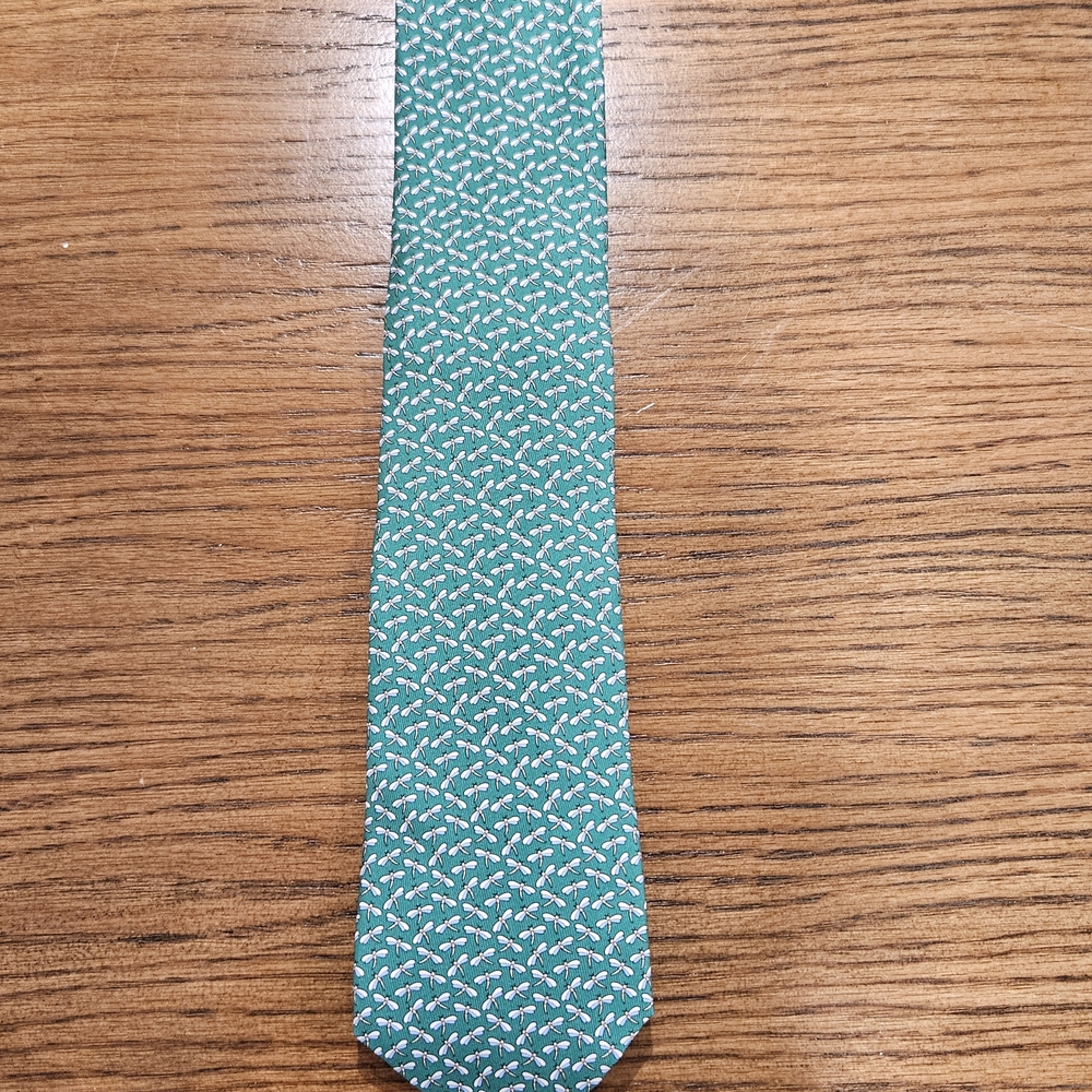 Salvatore Ferragamo Teal and White Patterned Tie